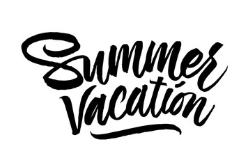 Summer vacation lettering. Hand drawn calligraphy brush pen text on bright background. Postcard minimal inscription. Summer time