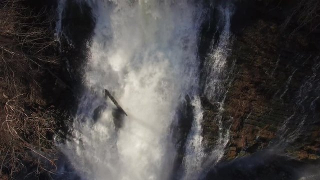 4k Aerial Winter Tennessee Waterfall Birds Eye View 009 Tilt Up