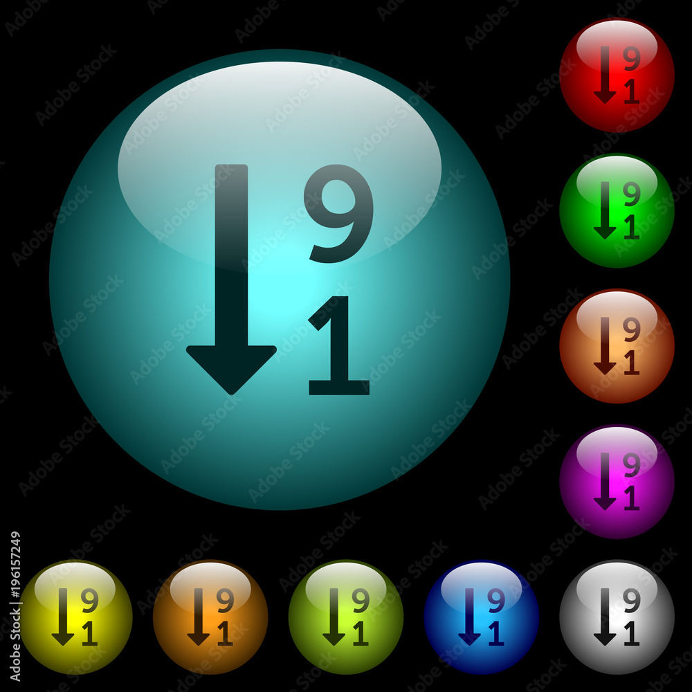 Aufkleber descending numbered list icons in color illuminated glass buttons