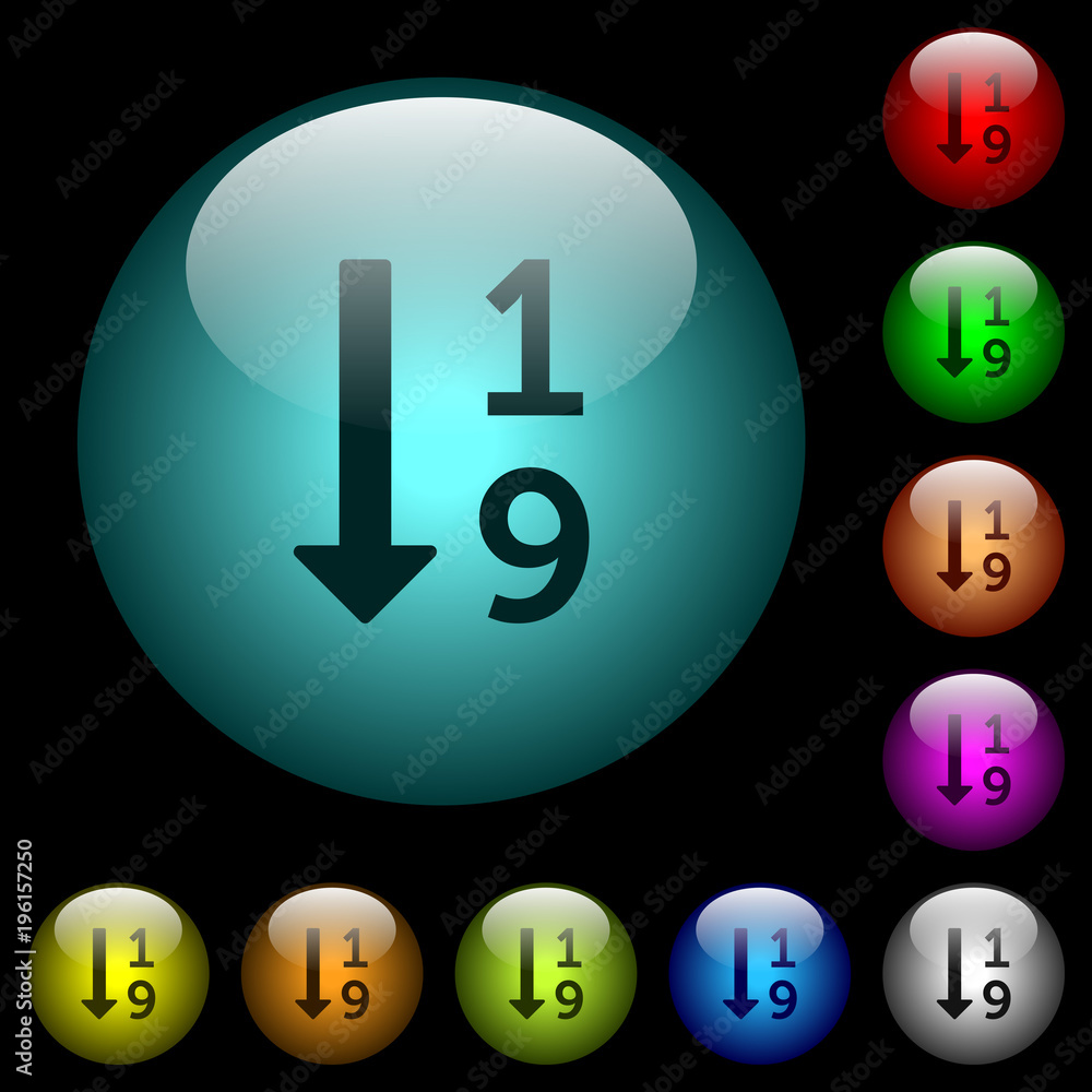 Poster ascending numbered list icons in color illuminated glass buttons
