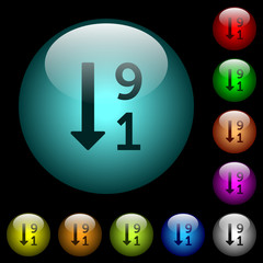 Descending numbered list icons in color illuminated glass buttons