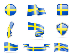 Sweden Flags Collection. Flags and contour map.