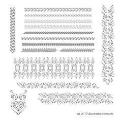 15 decorative elements for the design works. It can be used as separate elements or brushes