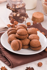 Hazelnut shortbread sandwiches filled with chocolate cream.