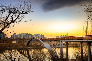 Bridge view of the Seonyudo Park with sunset in Seoul, South Korea