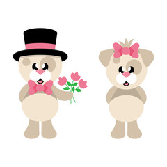 cartoon cute dog with tie and cap with flowers and dog girl