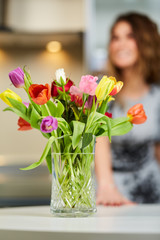 Tulips with woman in background