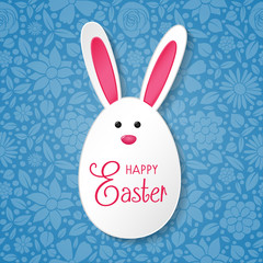 Easter card with cute bunny on floral background. Vector.