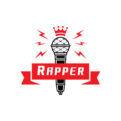 rapper badge with crown on microphone