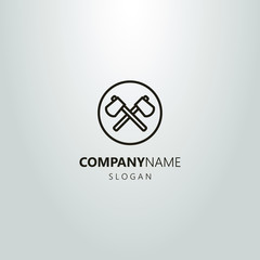 black and white linear logo of two crossed axes in a round frame