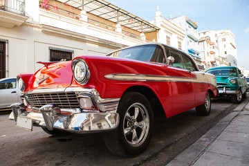 Cuba, Havana: American classic car parked on the street