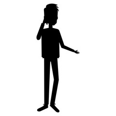 man talking on cellphone avatar character vector illustration design