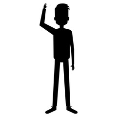 young man with hand up avatar character vector illustration design
