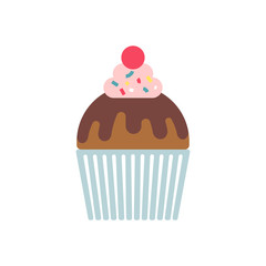 Cupcake with a cherry, isolated.