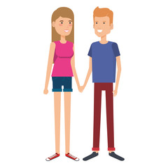 young couple avatars characters vector illustration design