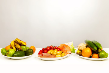 Plates of healthy food for fitness diet