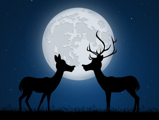 illustration of reindeer in the moonlight