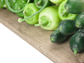 green peppers, cucumbers and garlic