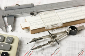 engineering tools on technical drawing