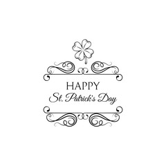 Good luck clover or four leaf clover icon with swirls. St Patrick s day. .