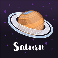 Saturn icon in cartoon style isolated on white background.