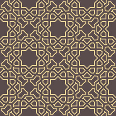 Seamless background for your designs. Modern vector brown and golden ornament. Geometric abstract pattern