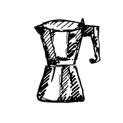 Hand drawn geyser coffee maker. Sketch, vector illustration.