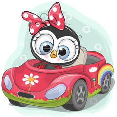 Obraz premium Cute Penguin Girl goes on the car