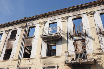 Ruins of buildings after war in Ukrain