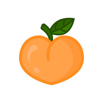 Peach icon. Peach fruit on branch with leaf. Isolated vector