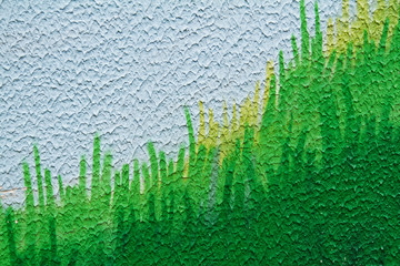Blue and green painted decorative wall as background, texture