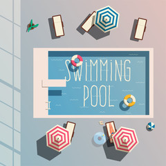Hello summer. Swimming pool. Flat vector illustration.