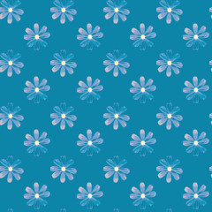 Illustrated seamless blue background with daisies