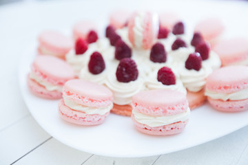 Raspberry Cake with Macarons