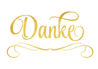 Schriftzug Danke mit Ornamenten in Gold