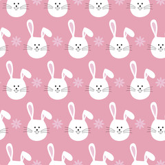 Seamless pattern with rabbit and flower.