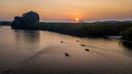Aerial view of Ao Thalane near Krabi, Ao Tha Lane famous place for kayak on the river with mountain...