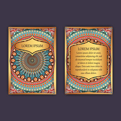 Vintage cards with floral mandala pattern and ornaments. Front page and back page. Luxury design.