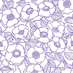 Fototapeta na wymiar Hand drawn roses and leaves in violet. Seamless pattern design.