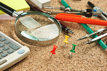 office supplies in a mess on the table