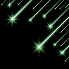 Glowing falling stars, green color