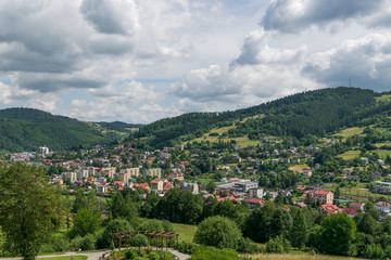 Fototapeta na wymiar View from the magic garden tower in Muszyna