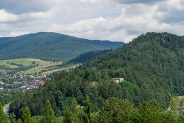 Fototapeta na wymiar View from the magic garden tower in Muszyna