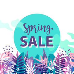 Spring sale banner. Vector illustration.