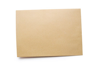 close up of stack of kraft mockup papers letter isolated clipping mask on white background with path, top view