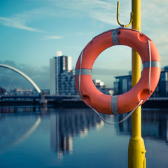 Life Preserver Beside the River Clyde, Glasgow Scotland