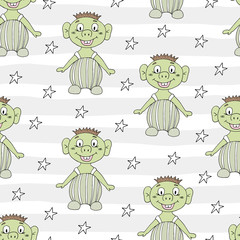 seamless pattern with cute cartoon Smiling monster.