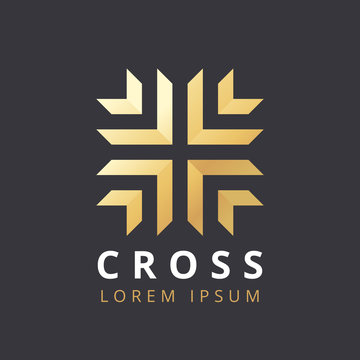 Abstract premium linear vector logo with a cross. Abstract geometric cross symbol. Christian cross icon. Doctor logo help icons business logo