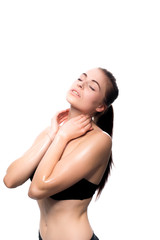 Woman beauty face portrait isolated on white with healthy skin