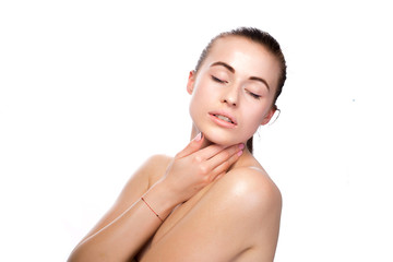 Woman beauty face portrait isolated on white with healthy skin